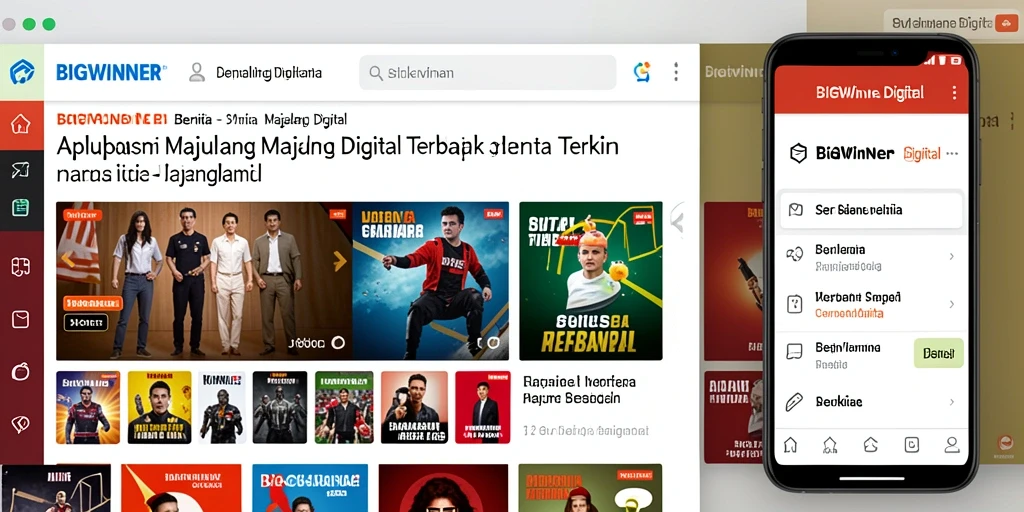 Antarmuka menarik aplikasi BIGWINNER dengan beragam artikel berita.