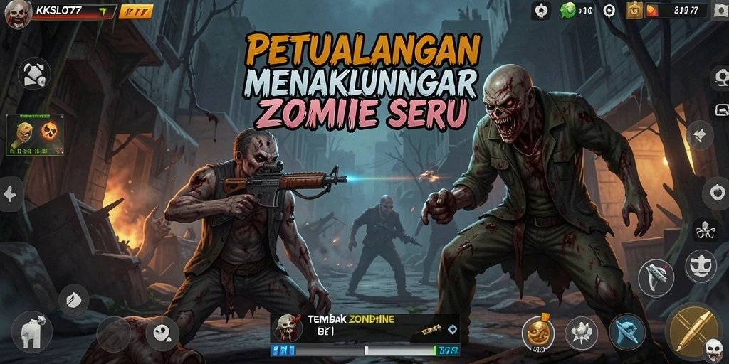 Tampilan antarmuka KKSLOT777 saat melawan zombie seru.