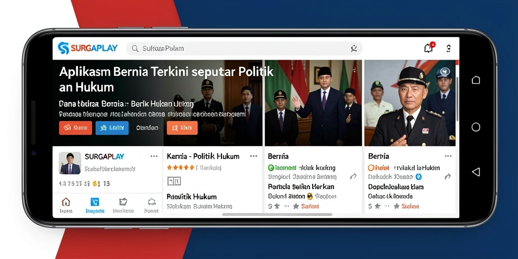 Antarmuka aplikasi SURGAPLAY yang menampilkan berita Politik Hukum.